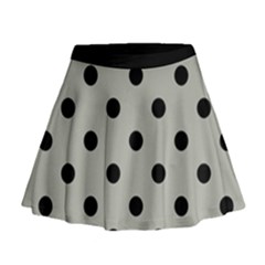 Large Black Polka Dots On Silver Cloud Grey - Mini Flare Skirt by FashionLane