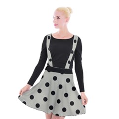 Large Black Polka Dots On Silver Cloud Grey - Suspender Skater Skirt by FashionLane