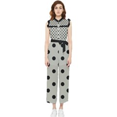Large Black Polka Dots On Silver Cloud Grey - Women s Frill Top Jumpsuit by FashionLane