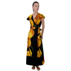 Yellow Poppies Flutter Sleeve Maxi Dress by Audy