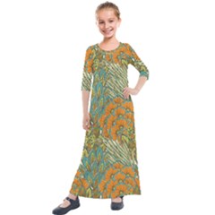 Orange Flowers Kids  Quarter Sleeve Maxi Dress by goljakoff