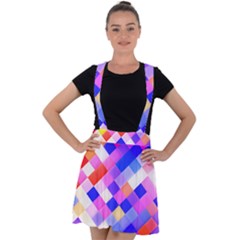 Squares Pattern Geometric Seamless Velvet Suspender Skater Skirt by Dutashop