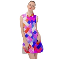 Squares Pattern Geometric Seamless Sleeveless Shirt Dress by Dutashop