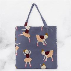 Cute  Pattern With  Dancing Ballerinas On The Blue Background Grocery Tote Bag by EvgeniiaBychkova