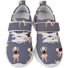 Cute  Pattern With  Dancing Ballerinas On The Blue Background Kids  Velcro Strap Shoes by EvgeniiaBychkova