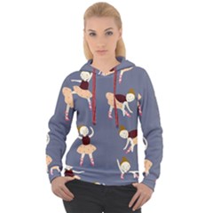 Cute  Pattern With  Dancing Ballerinas On The Blue Background Women s Overhead Hoodie by EvgeniiaBychkova