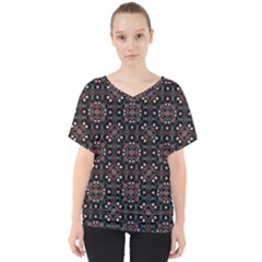 Dark Seamless Gemoetric Print Mosaic V-neck Dolman Drape Top by dflcprintsclothing