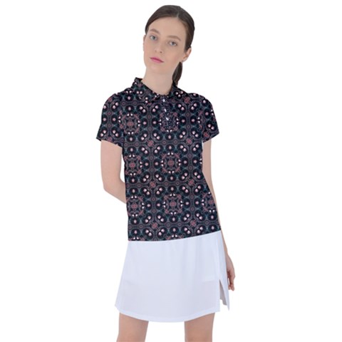 Dark Seamless Gemoetric Print Mosaic Women s Polo Tee by dflcprintsclothing