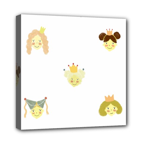 Cute Delicate Seamless Pattern With Little Princesses In Scandinavian Style With Texture Of Natural Mini Canvas 8  X 8  (stretched) by EvgeniiaBychkova