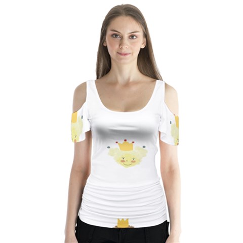 Cute Delicate Seamless Pattern With Little Princesses In Scandinavian Style With Texture Of Natural Butterfly Sleeve Cutout Tee  by EvgeniiaBychkova