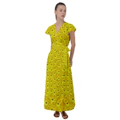 Flowers From Heaven  With A Modern Touch Flutter Sleeve Maxi Dress by pepitasart