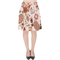 Red Floral Baatik Print Red Floral Baatik Print Velvet High Waist Skirt by designsbymallika