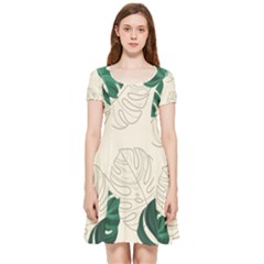 Green Monstera Leaf Illustrations Inside Out Cap Sleeve Dress by HermanTelo