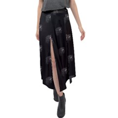 Arfican Head Sculpture Motif Print Pattern Velour Split Maxi Skirt by dflcprintsclothing