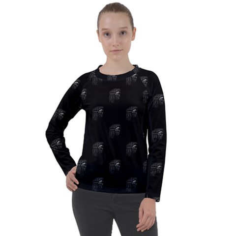 Arfican Head Sculpture Motif Print Pattern Women s Long Sleeve Raglan Tee by dflcprintsclothing