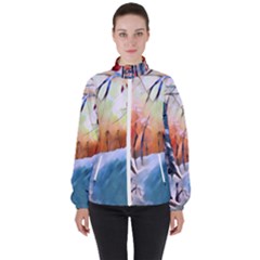 Paysage D hiver Women s High Neck Windbreaker by sfbijiart