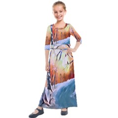 Paysage D hiver Kids  Quarter Sleeve Maxi Dress by sfbijiart
