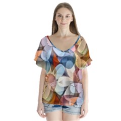 Motif Florale V-neck Flutter Sleeve Top by sfbijiart
