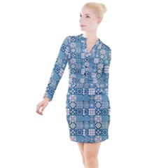 Ceramic Tile Pattern Button Long Sleeve Dress by designsbymallika