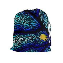 Sea-fans-diving-coral-stained-glass Drawstring Pouch (xl) by Sapixe