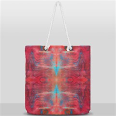 Red Flames Repeats Full Print Rope Handle Tote (large) by kaleidomarblingart