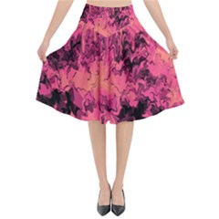 Pink Abstract Flared Midi Skirt by Dazzleway