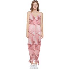 Coral Colored Hortensias Floral Photo Sleeveless Tie Ankle Jumpsuit by dflcprintsclothing