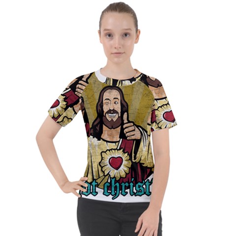 Buddy Christ Women s Sport Raglan Tee by Valentinaart