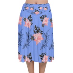 Flowers Pattern Velvet Flared Midi Skirt by Sparkle