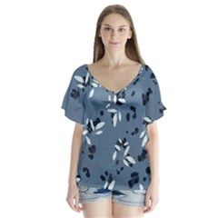 Abstract Fashion Style  V-neck Flutter Sleeve Top by Sobalvarro
