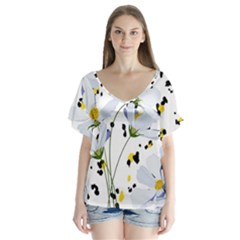 Tree Poppies  V-neck Flutter Sleeve Top by Sobalvarro