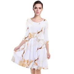 Birds And Flowers  Quarter Sleeve Waist Band Dress by Sobalvarro
