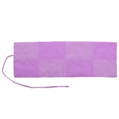 Pink Gingham Check Squares Roll Up Canvas Pencil Holder (m) by yoursparklingshop