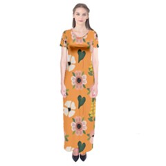 Flower Orange Pattern Floral Short Sleeve Maxi Dress by Dutashop