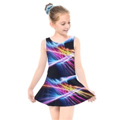 Colorful Neon Light Rays, Rainbow Colors Graphic Art Kids  Skater Dress Swimsuit by picsaspassion