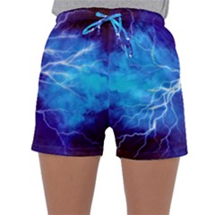 Blue Thunder Lightning At Night, Graphic Art Sleepwear Shorts by picsaspassion