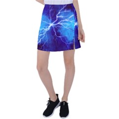 Blue Thunder Lightning At Night, Graphic Art Tennis Skirt by picsaspassion