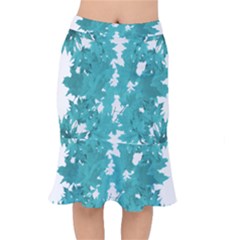 Blue Autumn Maple Leaves Collage, Graphic Design Short Mermaid Skirt by picsaspassion