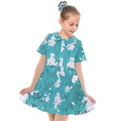 Blue Autumn Maple Leaves Collage, Graphic Design Kids  Short Sleeve Shirt Dress by picsaspassion