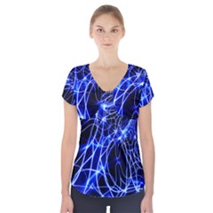 Lines Flash Light Mystical Fantasy Short Sleeve Front Detail Top by Dutashop