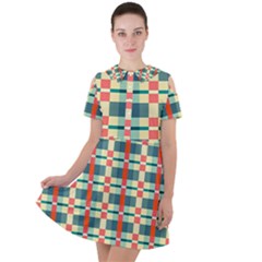 Texture Plaid Short Sleeve Shoulder Cut Out Dress  by Dutashop