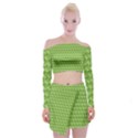 Green Pattern Ornate Background Off Shoulder Top with Mini Skirt Set View1