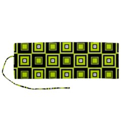 Green Pattern Square Squares Roll Up Canvas Pencil Holder (m) by Dutashop