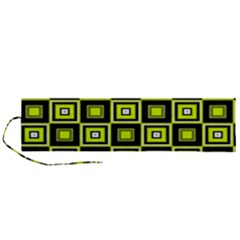 Green Pattern Square Squares Roll Up Canvas Pencil Holder (l) by Dutashop