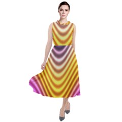 Wave Line Waveform Sound Orange Round Neck Boho Dress by Dutashop