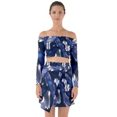 Structure Blue Background Off Shoulder Top With Skirt Set by Dutashop