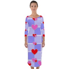 Love Hearts Valentine Decorative Quarter Sleeve Midi Bodycon Dress by Dutashop