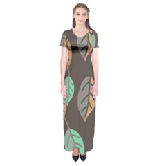 Leaf Brown Short Sleeve Maxi Dress by Dutashop