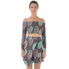 Leaf Brown Off Shoulder Top With Skirt Set by Dutashop