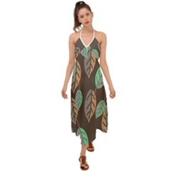 Leaf Brown Halter Tie Back Dress  by Dutashop
